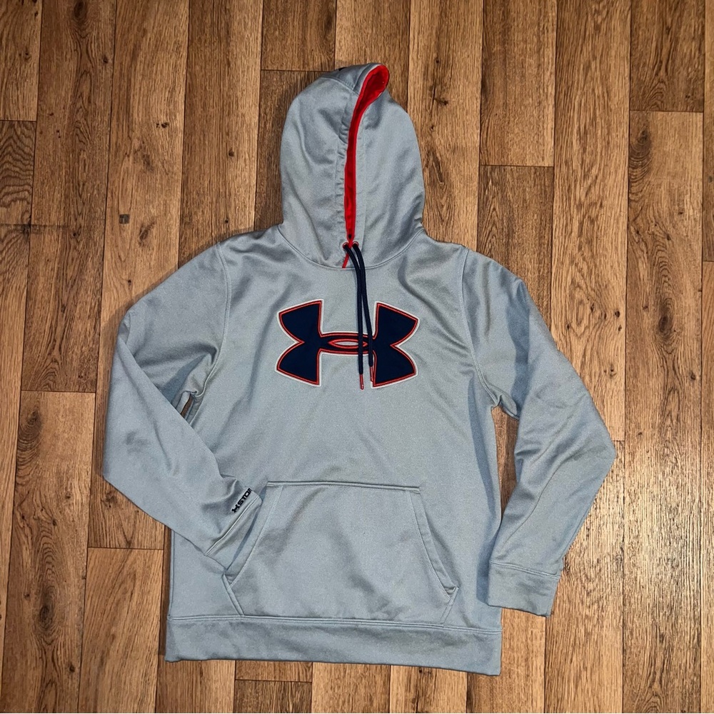 Under Armour Men's Light Gray and Red Hoodie